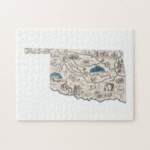 Oklahoma-förmige Vintage-Oklahomaner-Bildkarte Puzzle