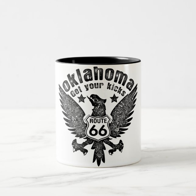 Oklahoma Holen Sie Ihre Kicks Route 66 Sangria Fil Zweifarbige Tasse (Mittel)