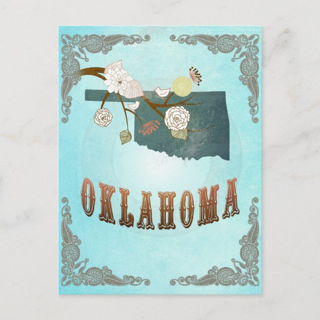 Oklahoma Karte mit hübschen Vögeln (Vorderseite)