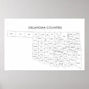 Oklahoma Landkreis Karte mit Landkreisen Poster