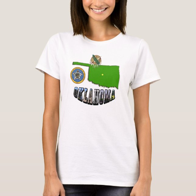 Oklahoma Map-Kontur, Siegel und Bildtext T-Shirt (Vorderseite)