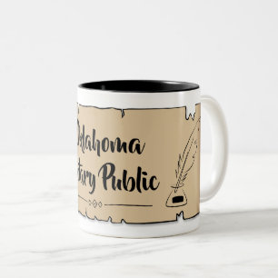 Oklahoma Notary Public Scroll Feather Quill Zweifarbige Tasse