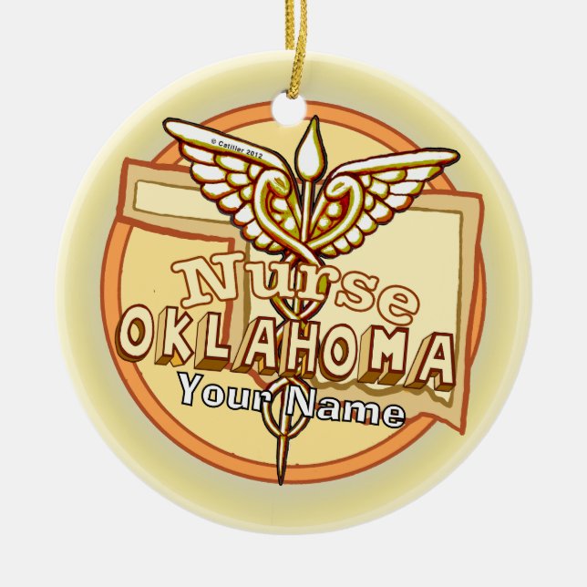 Oklahoma Nurse Caduceus  Keramik Ornament (Vorne)