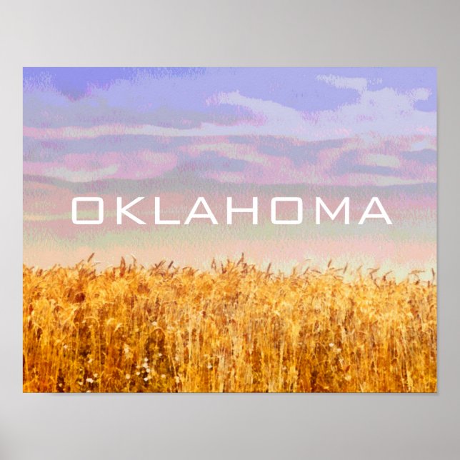 Oklahoma Poster mit Weizenfeld und Himmelskunst (Vorne)