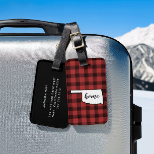 Oklahoma   Red & Black Buffalo Kariert Zuhause Sta Gepäckanhänger