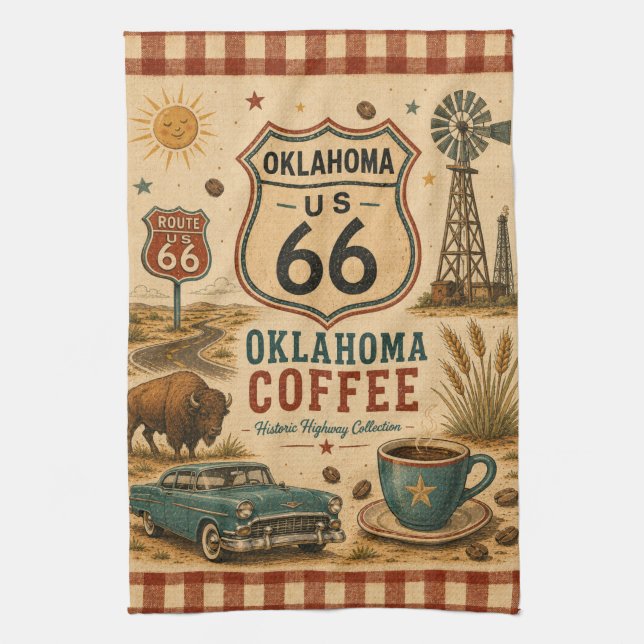 Oklahoma Route 66 Mother Road Coffee Stop Kunst Geschirrtuch (Vertikal)
