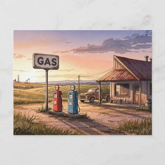 Oklahoma Route 66 Vintage Gasstation Postkarte (Vorderseite)