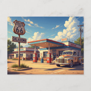 Oklahoma Route 66 Vintage Gasstation Postkarte