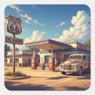 Oklahoma Route 66 Vintage Gasstation Quadratischer Aufkleber