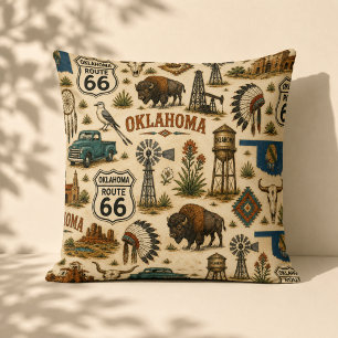 Oklahoma Route 66 Vintage Western Collage Kissen