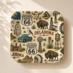 Oklahoma Route 66 Vintage Western Collage Pappteller