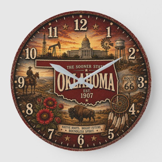 Oklahoma Sooner State Western Prairie  Große Wanduhr (Vorderseite)
