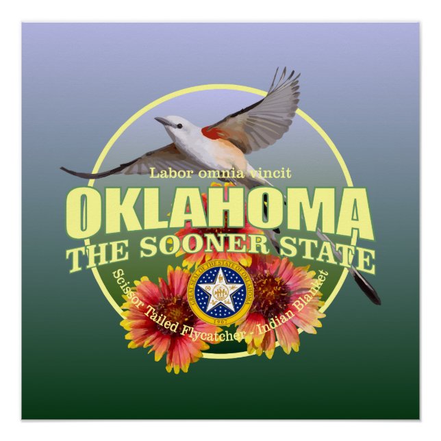 Oklahoma Staat Bird & Blume Poster (Vorderseite)