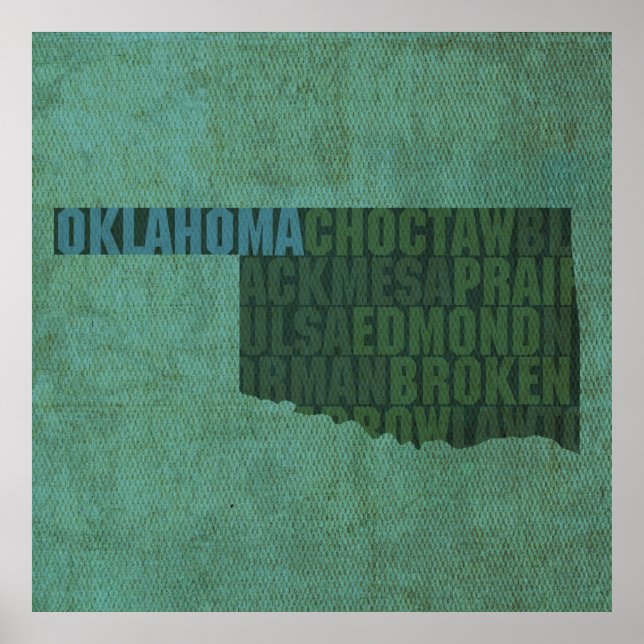 Oklahoma Staat Kontur Word Karte für Leinwand Poster (Vorne)