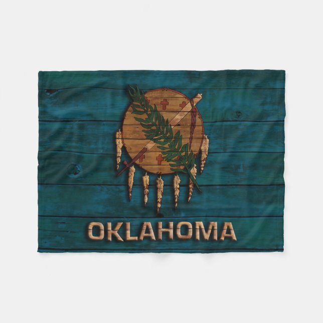 Oklahoma-Staats-Flaggen-Vintages Holz geschnitzt Fleecedecke (Vorderseite (Horizontal))