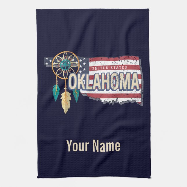 Oklahoma United Staaten Retro Map Vintag USA Geschirrtuch (Vertikal)