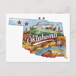 Oklahoma USA State Shaped Vintage Watercolor Postkarte