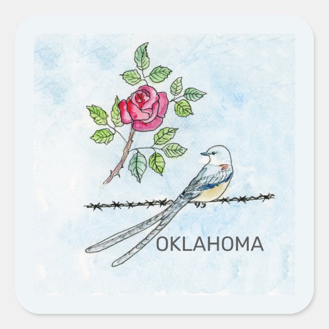Oklahoma, Vogel und Blume Quadratischer Aufkleber (Vorderseite)