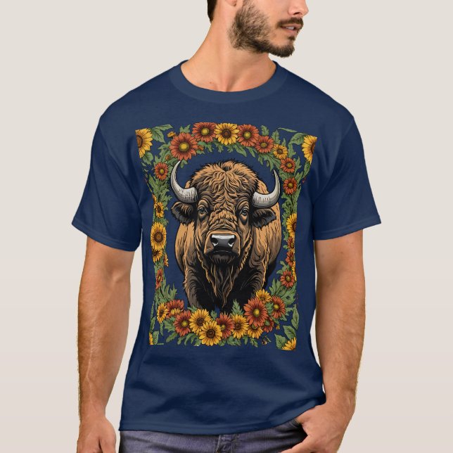 Oklahoman Buffalo, umgeben von stilisierten Blume T-Shirt (Vorderseite)