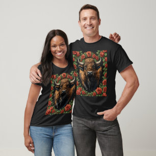Oklahoman Büffel umgeben von Oklahoma-Rosen T-Shirt
