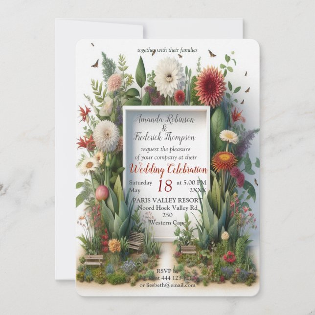 Öko-freundliche Gärten und Gebäude im Einklang Einladung (Vorderseite)