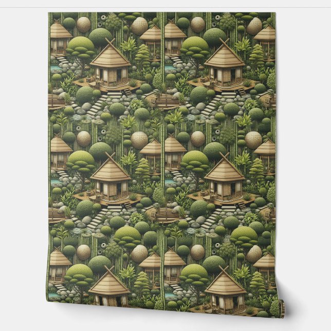 Öko-freundliche Gärten und Gebäude im Einklang Tapete (Abrollen)