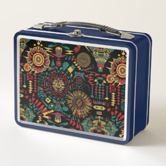 Öko-freundliches Cyan "Heritage Inspiriert Pattern Metall Brotdose