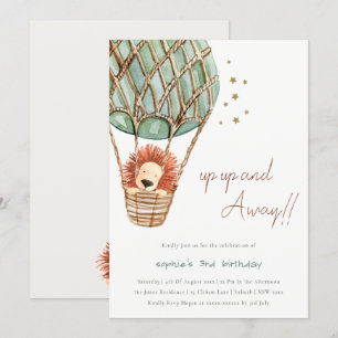 Öko Green Hot Air Ballon Lion Kid Birthday Einladu Dankeskarte