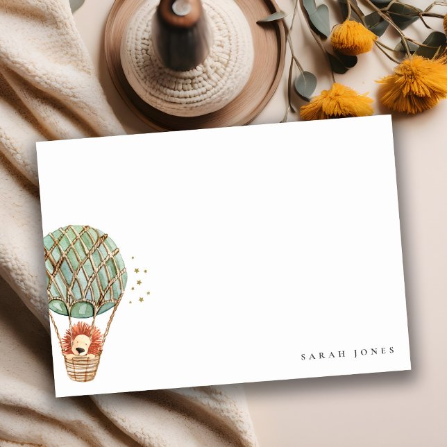 Öko Green Hot Air Ballon Lion Watercolor Kinder Mitteilungskarte (Von Creator hochgeladen)