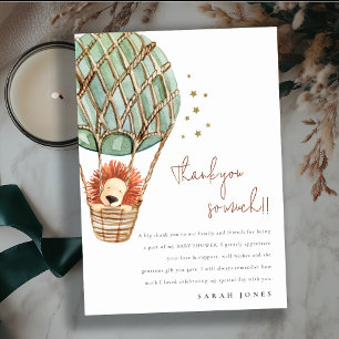 Öko Green Hot Air Ballon Löwe Magical Baby Dusche Dankeskarte