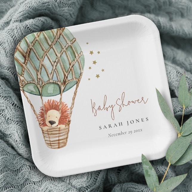 Öko Green Hot Air Ballon Löwe Magical Baby Dusche Pappteller (Von Creator hochgeladen)