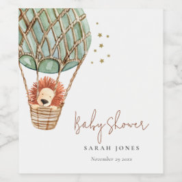 Öko Green Hot Air Ballon Löwe Magical Baby Dusche Weinetikett