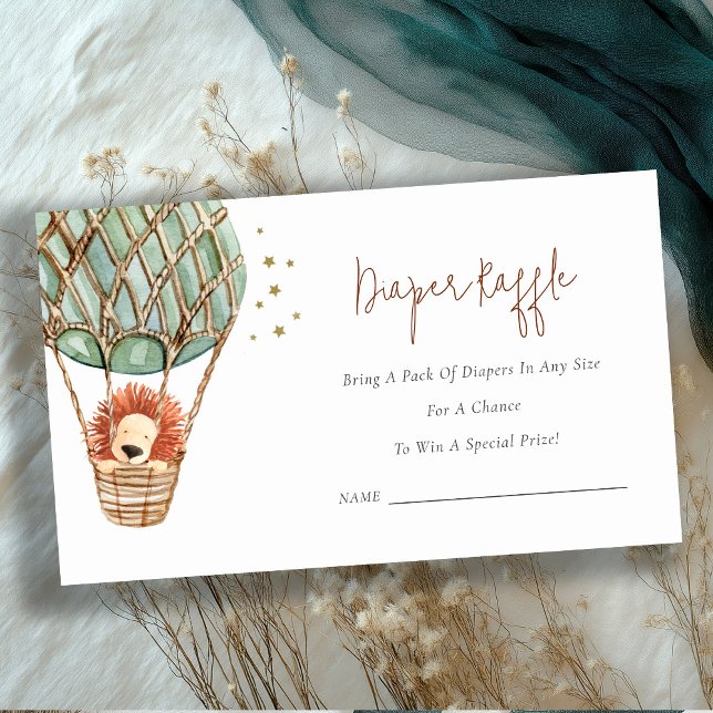 Öko Hot Air Ballon Löwe Diaper Raffle Baby Dusche Begleitkarte (Von Creator hochgeladen)