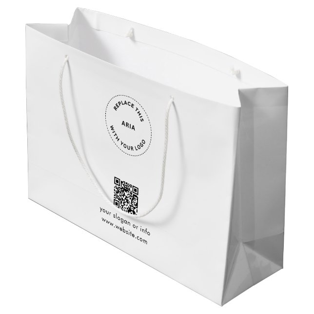 Öko Kraft Custom Logo & QR Geschenktasche für Unte Große Geschenktüte (Rückseite Schrägansicht)