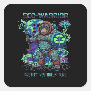 Öko-Krieger Orang-Utan Cyberpunk-Wächter Quadratischer Aufkleber