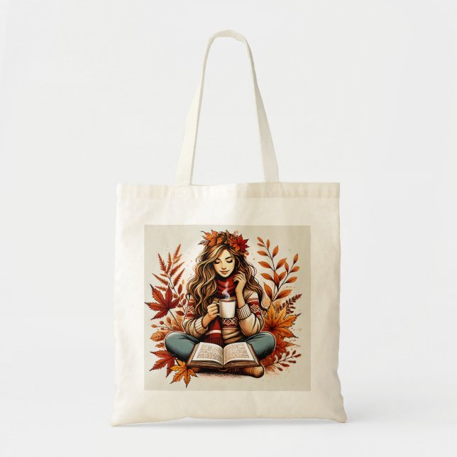 Öko-Tasche mit niedlichem Mädchen im Herbst Tragetasche (Vorne)