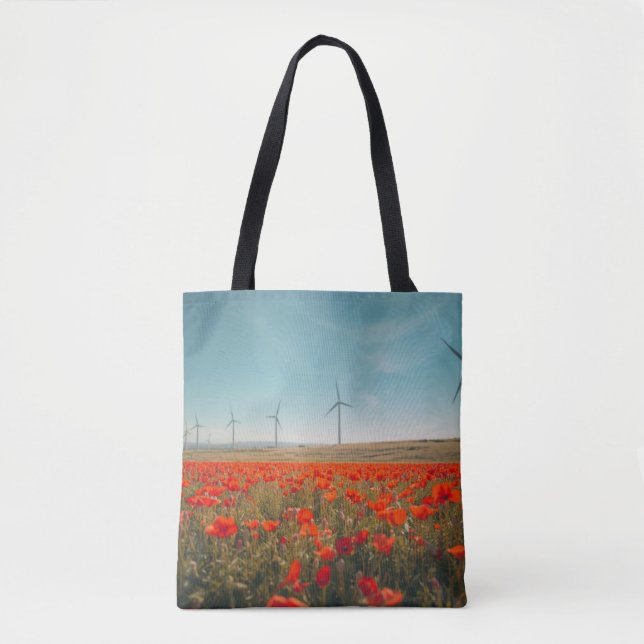 Öko-Texas-Tasche - Mohnblumen & Windturbinen  (Vorderseite)