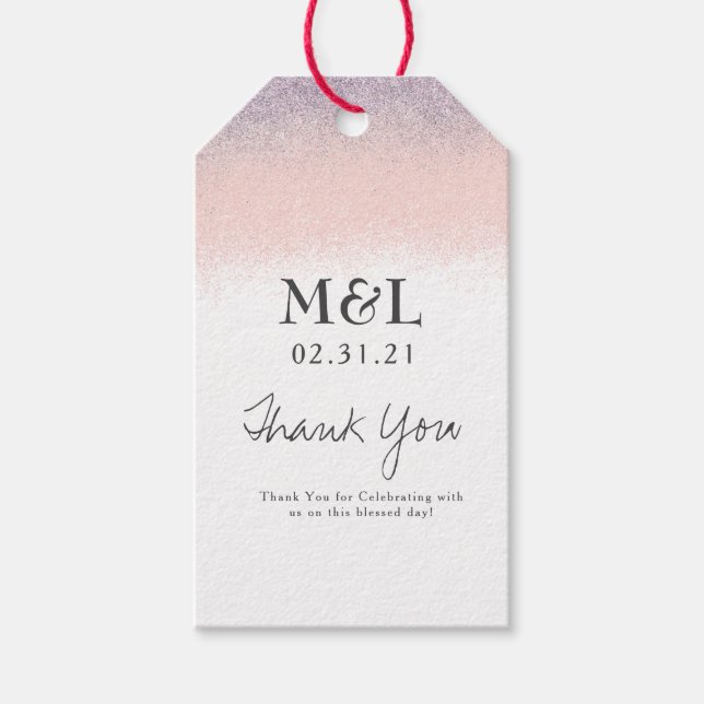 Ökologische Hochzeit Ombre Glitzer Lila Rosa Geschenkanhänger (Vorderseite)