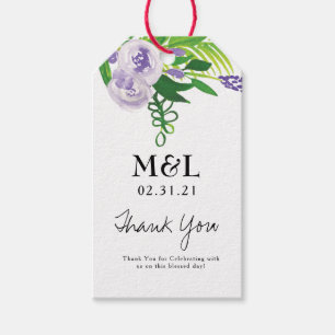 Ökologische Hochzeit Wasserfarbe Violette Blumen Geschenkanhänger