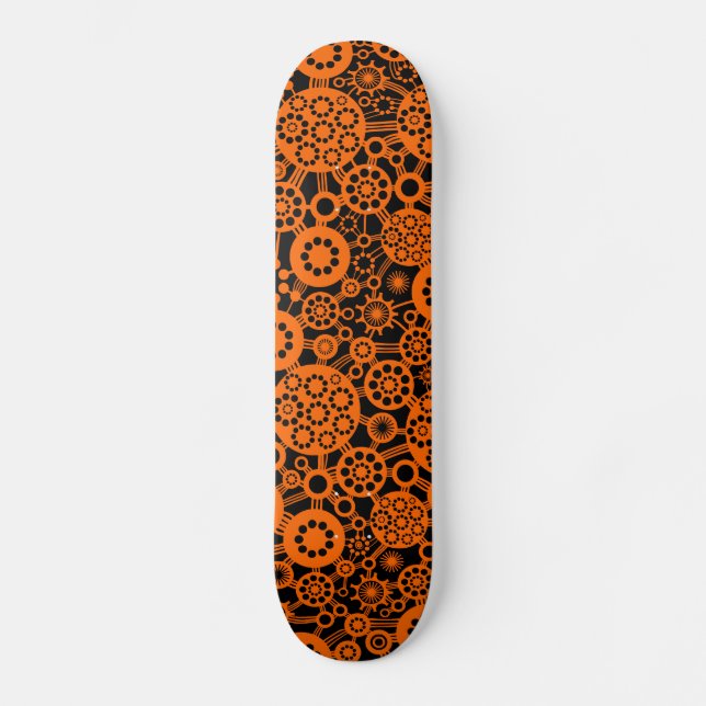 Ökosystem - Orange auf schwarz Skateboard (Vorderseite)