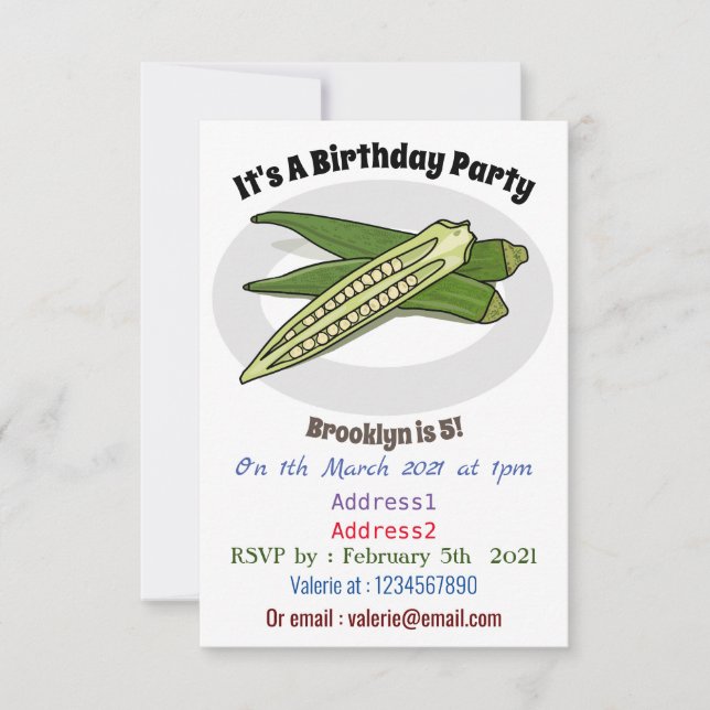 Okra-Cartoon-Abbildung Einladung (Vorderseite)