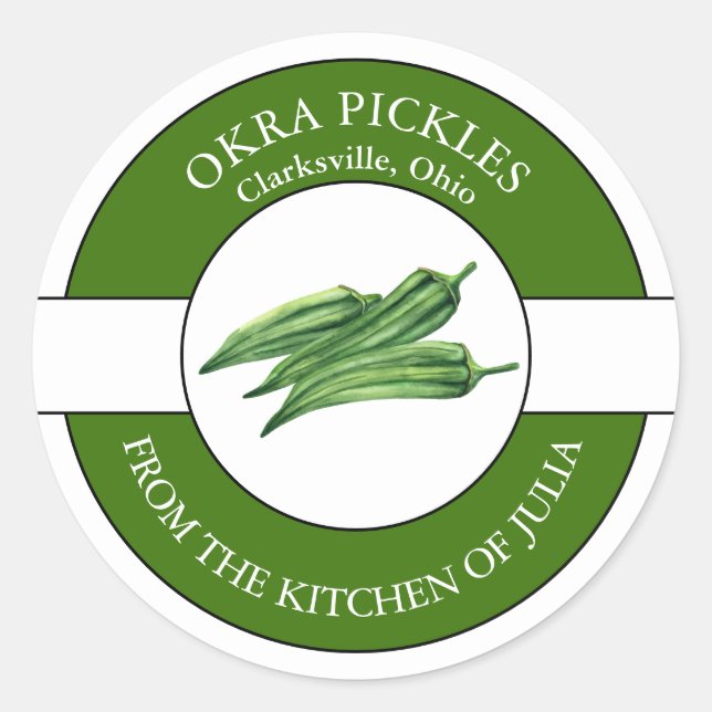 Okra-Pickle-Label Runder Aufkleber (Vorderseite)