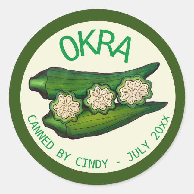 Okra Pods Veggie Gemüse Gumbo Dosen von Runder Aufkleber (Vorderseite)