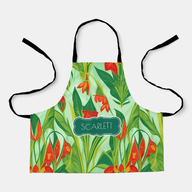 Okra Retro Personalisiertes Muster Schürze (Vorderseite)
