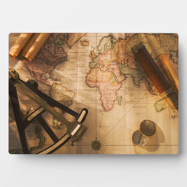 Oktant, Compass und Teleskop auf der nautischen Ka Fotoplatte (Vorderseite)