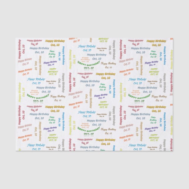 Oktober, 10 Geburtstags-Tissue Paper Seidenpapier (Vorderseite)
