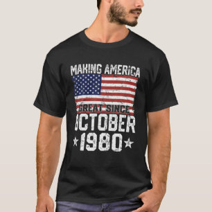 Oktober 1980 Amerikanische Flagge 41St Birthday Ge T-Shirt