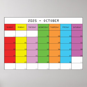 Oktober 2025 Farbtage Kalenderplaner Poster