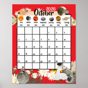 Oktober 2026 Monatskalender Astrologisch Poster
