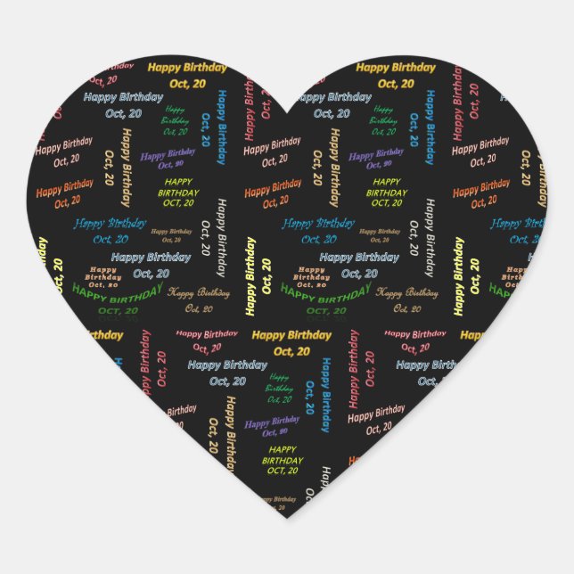 Oktober, 20 Geburtstag Herz-Aufkleber (Vorderseite)